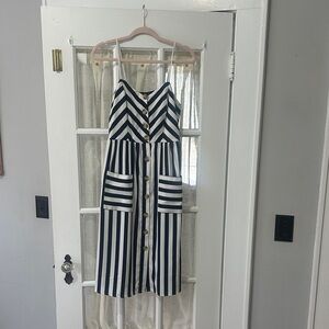Striped Navy and White Button-Down Dress